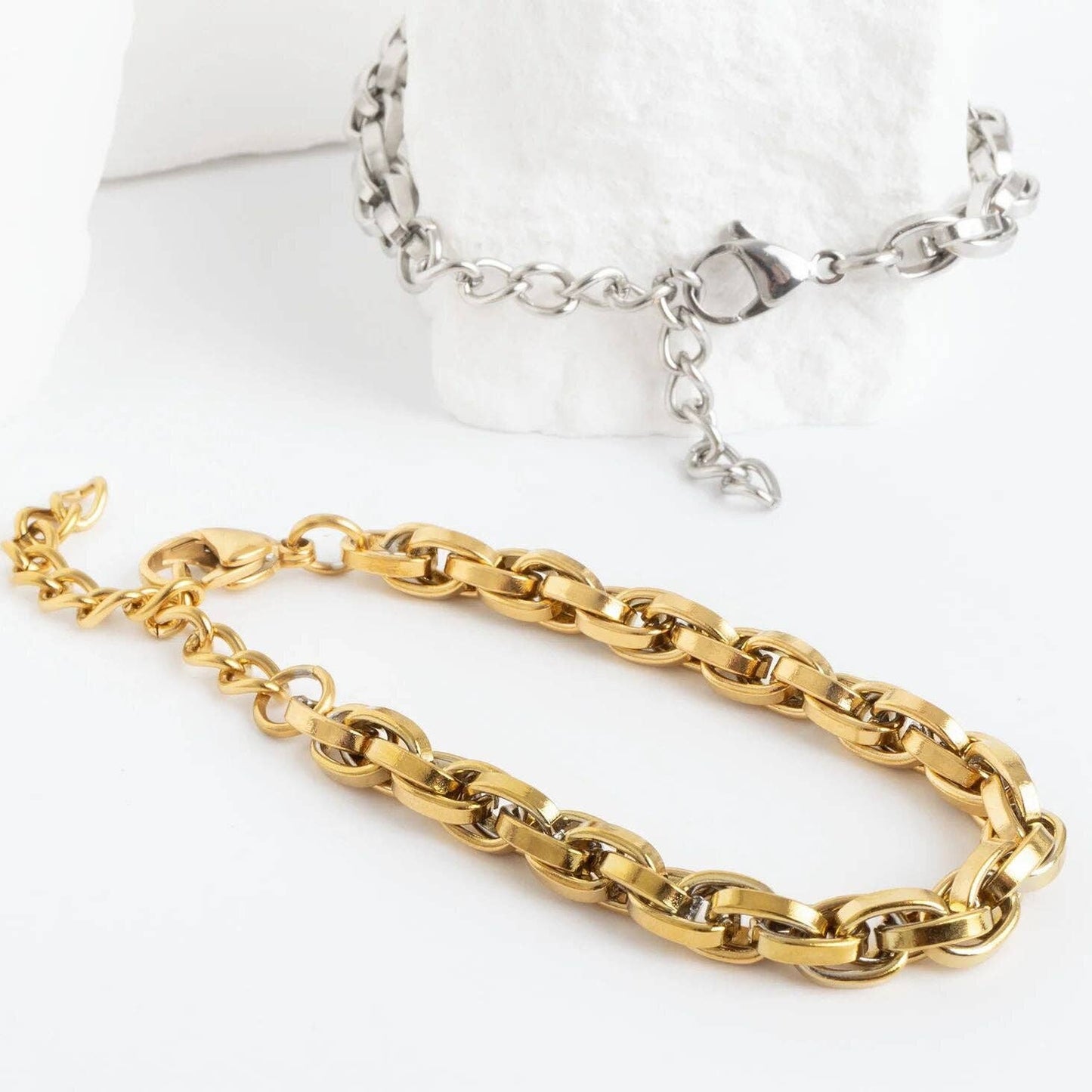 18K Gold PVD Stainless Steel Double Oval Chain Bracelet