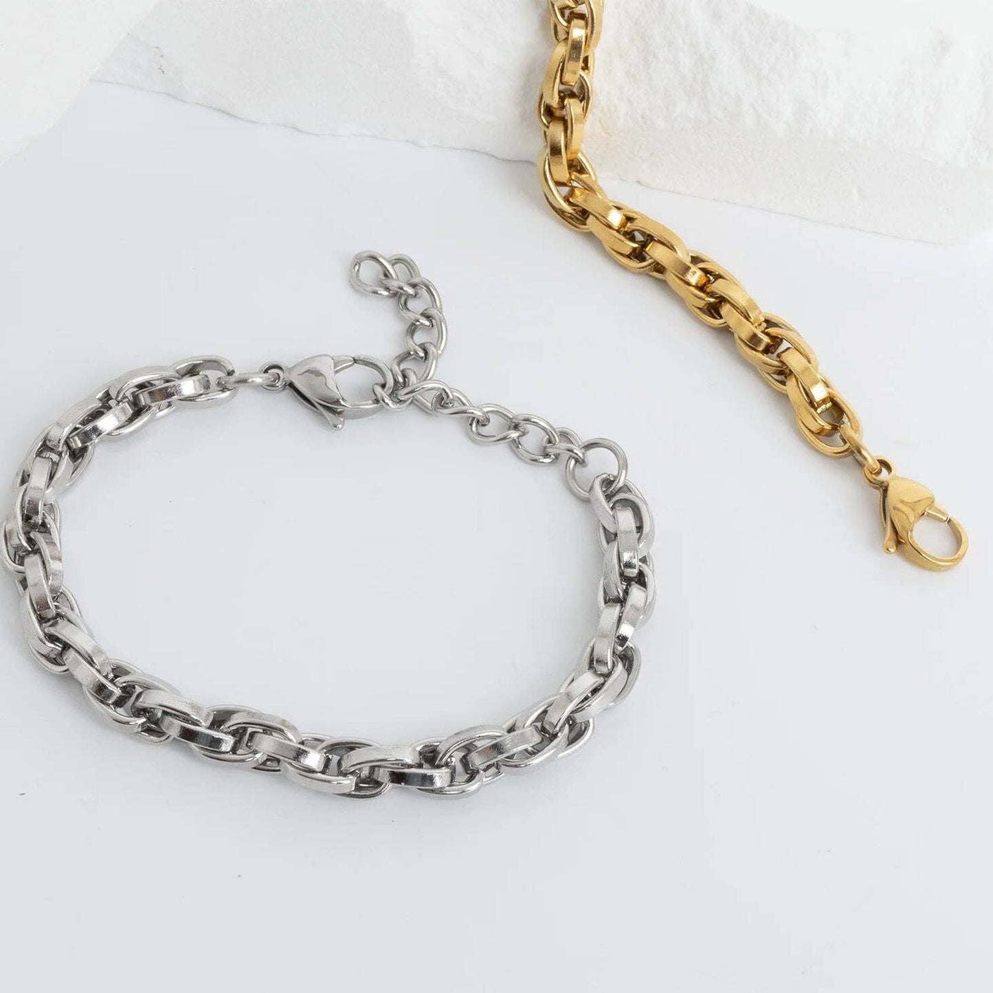 18K Gold PVD Stainless Steel Double Oval Chain Bracelet