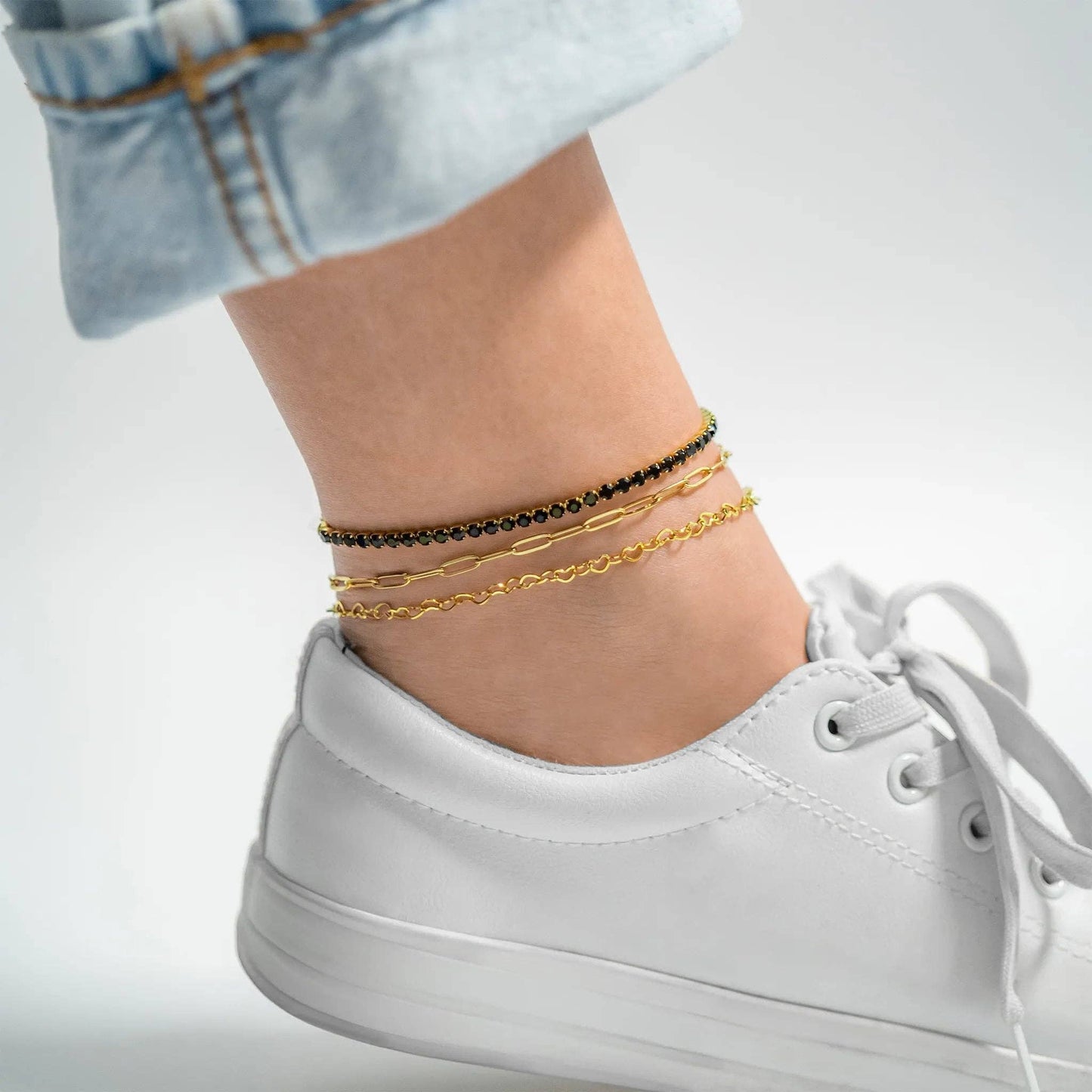 18K Gold PVD Stainless Steel Linked Hearts Anklet