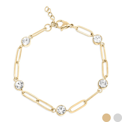 18K Gold PVD Station Stone Stone Paperclip Chain Bracelet