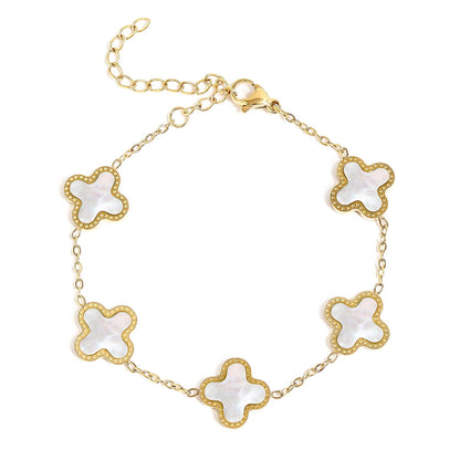 18K Gold PVD Stainless Steel Lucky Clover Charm Bracelet