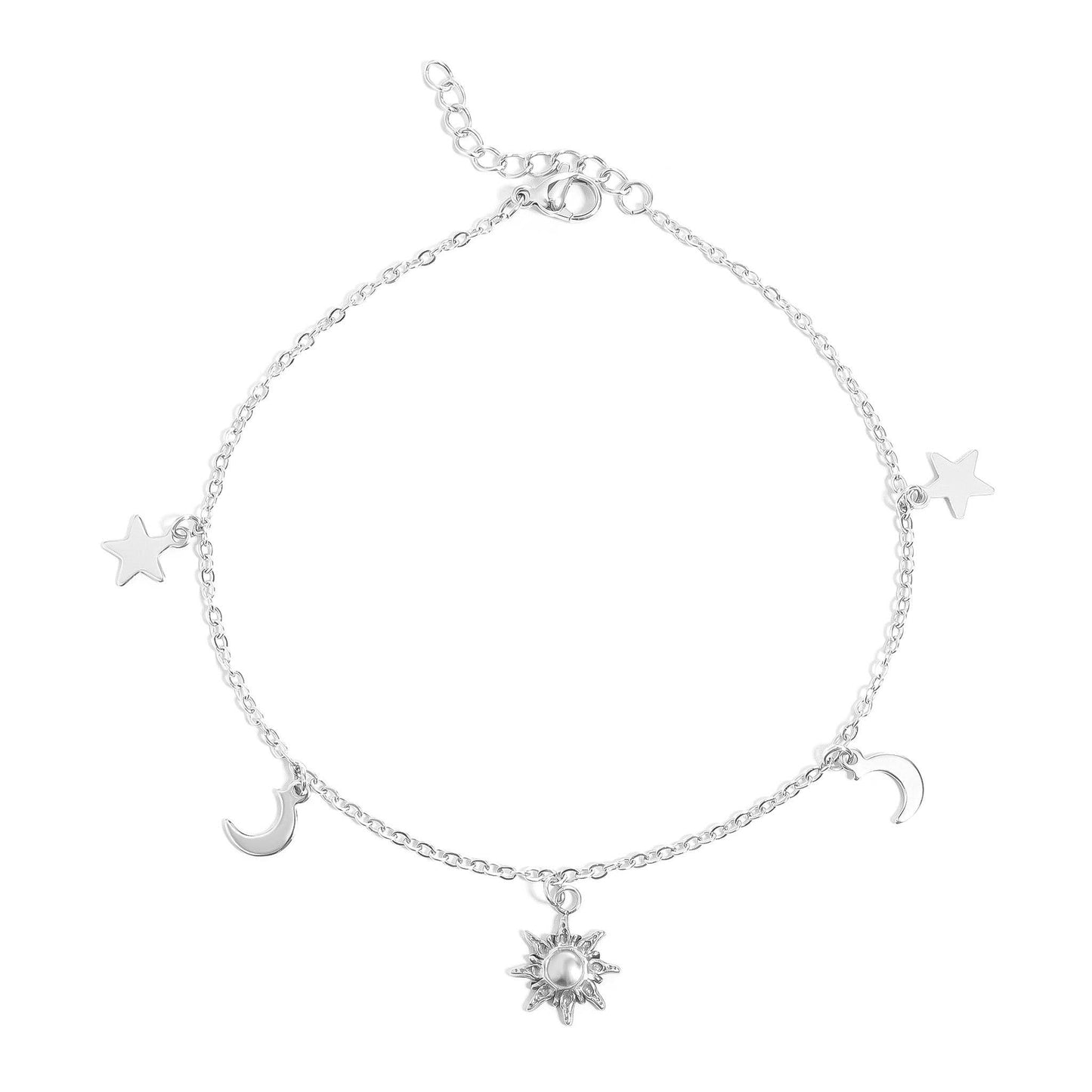 18K Gold PVD Stainless Steel Moon & Star Charm Anklet