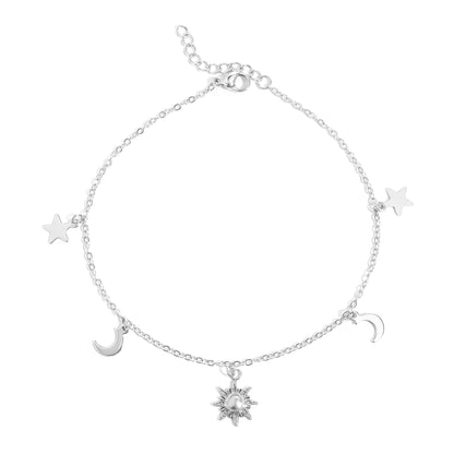 18K Gold PVD Stainless Steel Moon & Star Charm Anklet